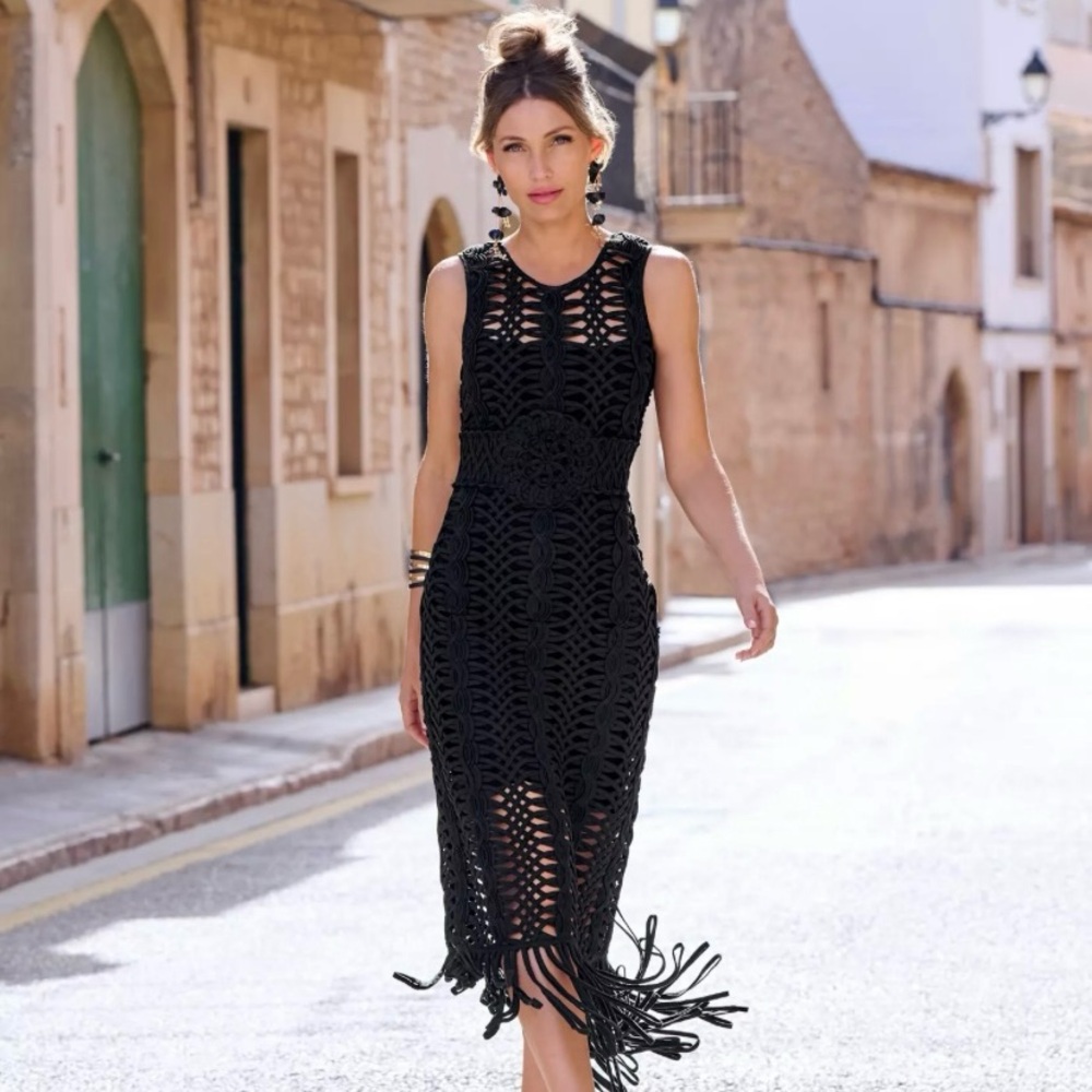 Boston Proper Macrame’ Fringe Dress, size M, brand new with tags